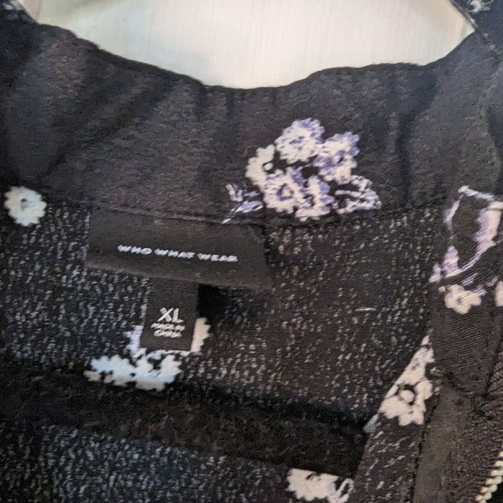 WHO WHAT WEAR Zipper Front Black Floral Print Dress XL - Picture 6 of 9